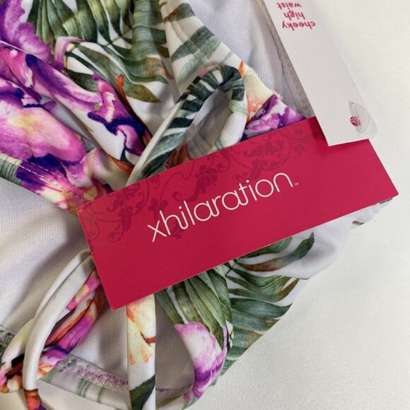 Xhilaration White Purple Floral Cheeky High Waist Bikini Bottom - Picture 7 of 9